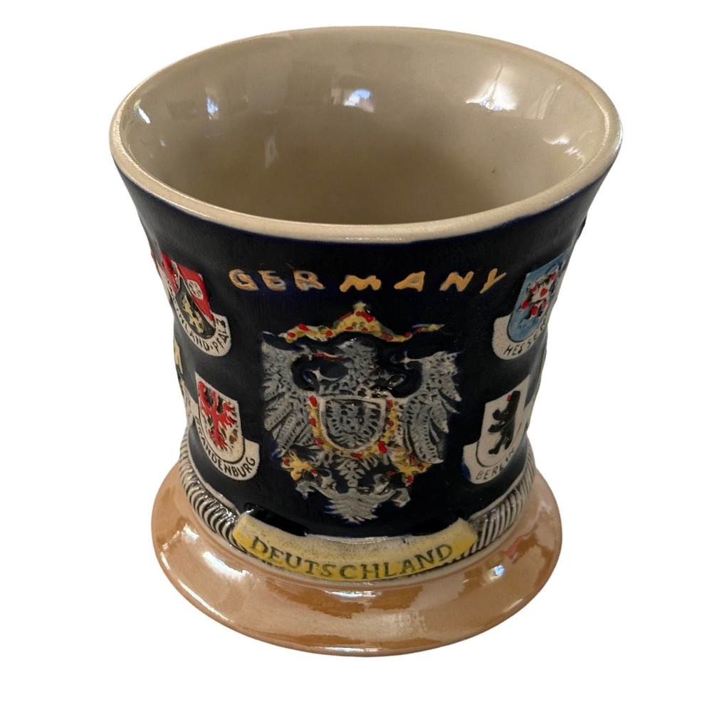 Vintage German States Coat of Arms Ceramic Mug Stein Style Footed Cup